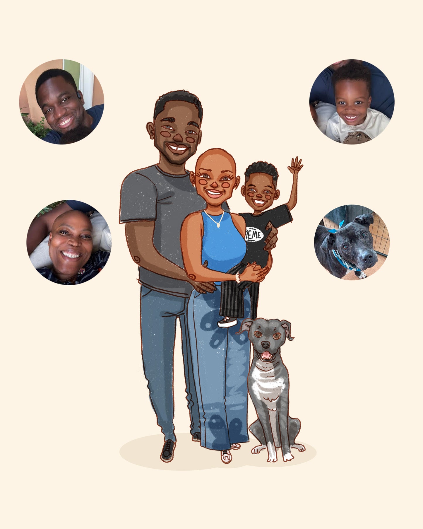 FAMILY of 3 CUSTOM PORTRAIT