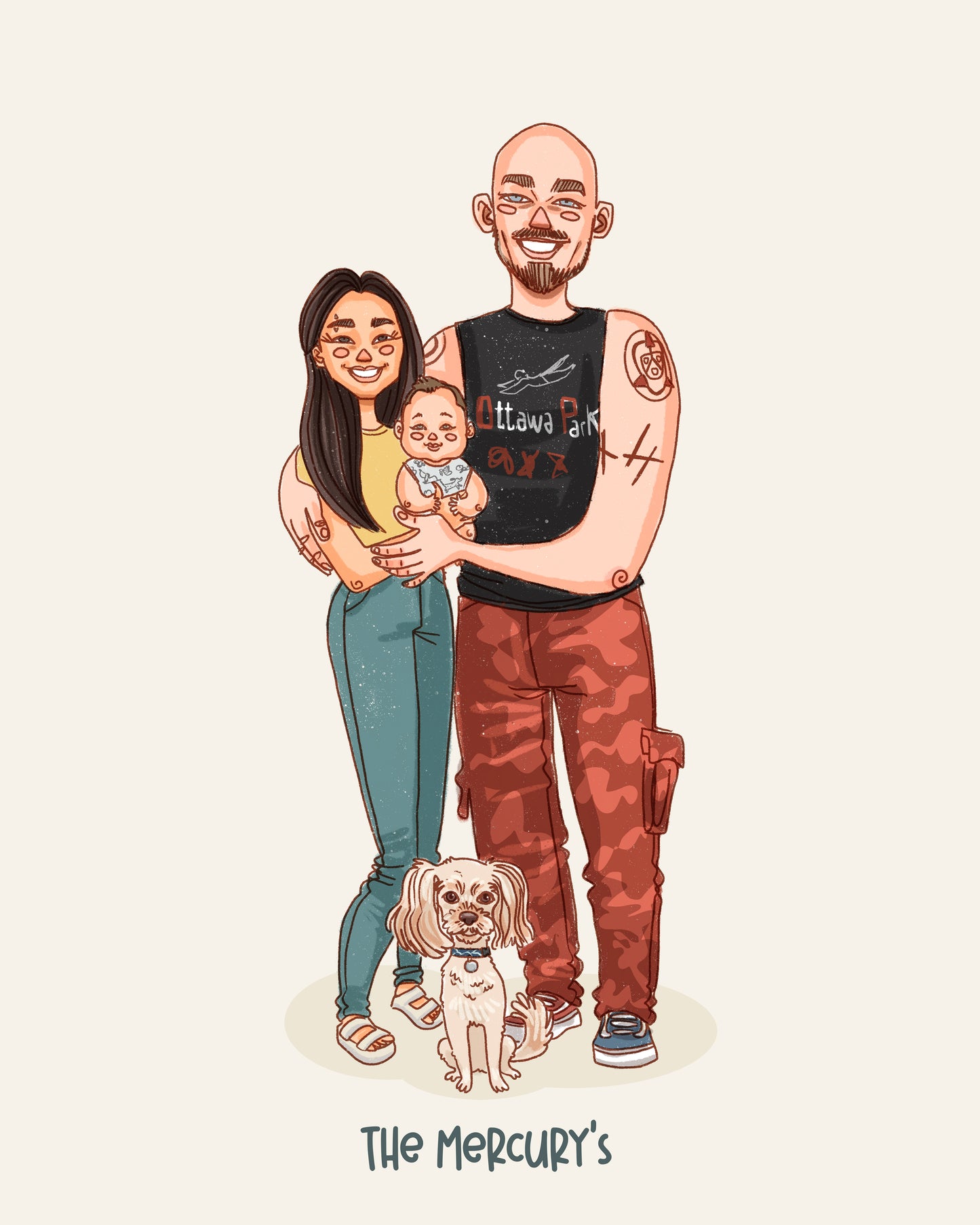 FAMILY of 3 CUSTOM PORTRAIT