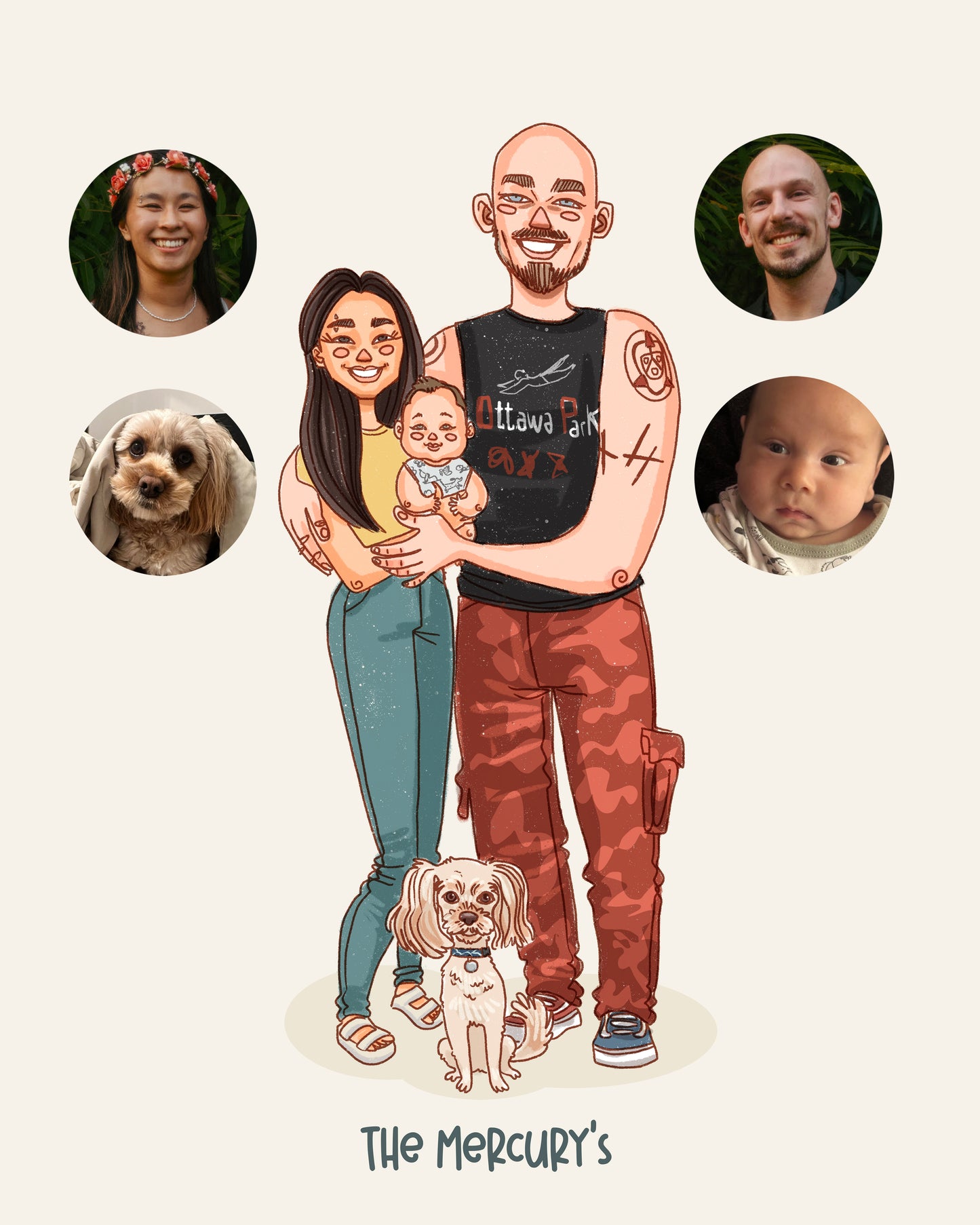 FAMILY of 3 CUSTOM PORTRAIT