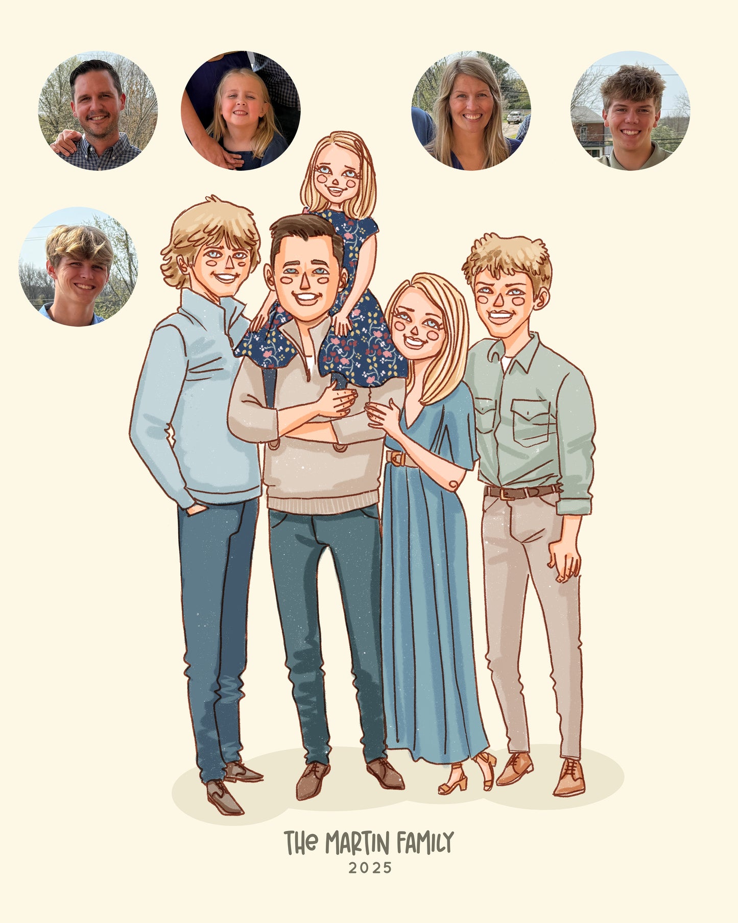 FAMILY of 5 CUSTOM PORTRAIT